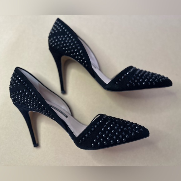 French Connection studded d’orsay black leather pointed toe heels size 41 - Picture 3 of 9